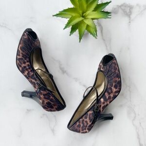 Madden Girl Brown and Black Animal Leopard Print Peep Toe Mollie Pumps 9